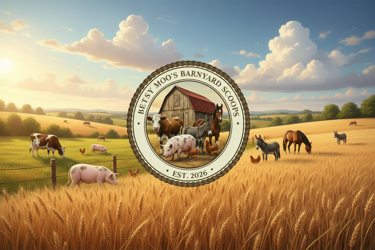 Betsy Moo's Barnyard Scoops - Farm Field Background